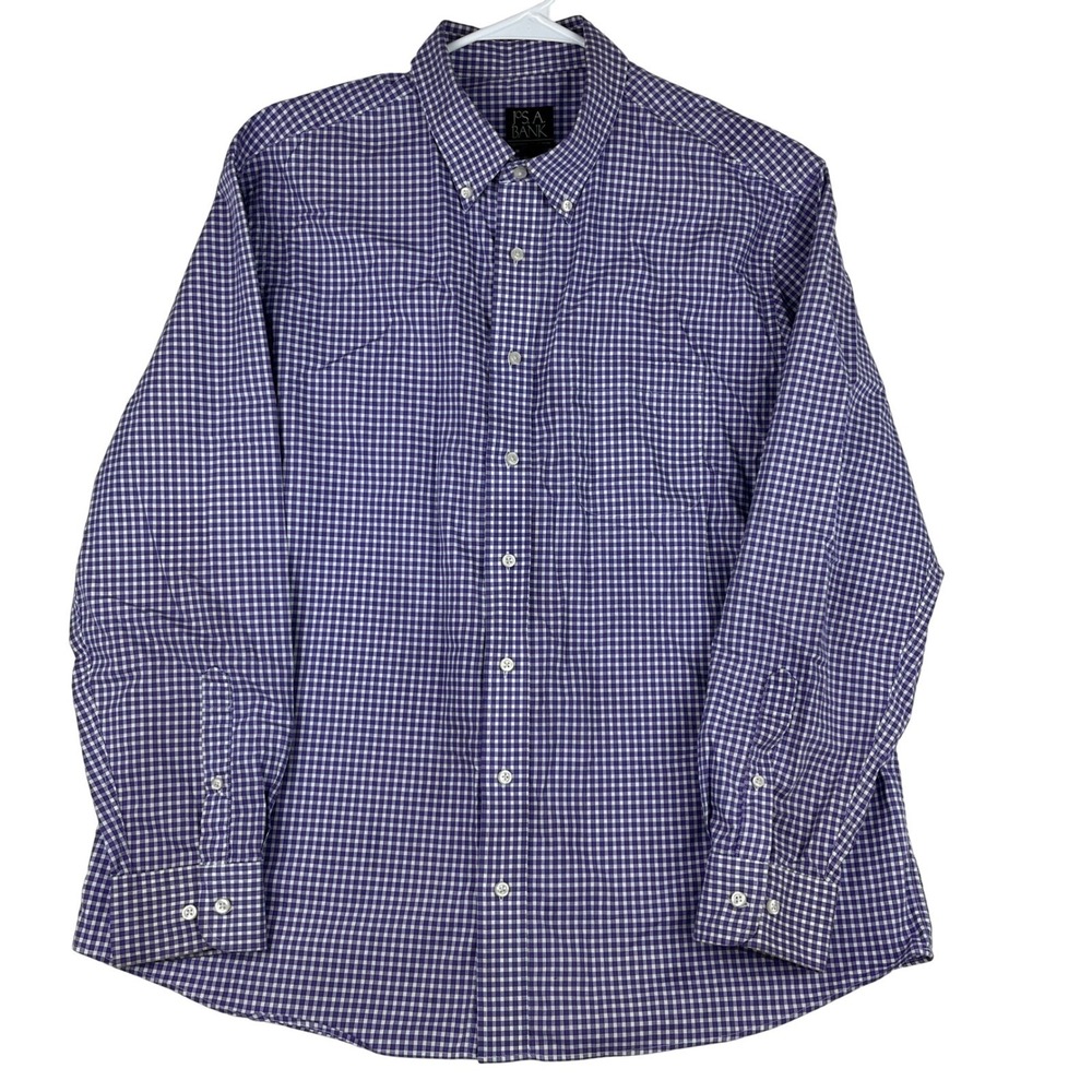 Jos. A. Bank Button Down Shirt Mens XL Purple Gingham Tailored Fit Cotton